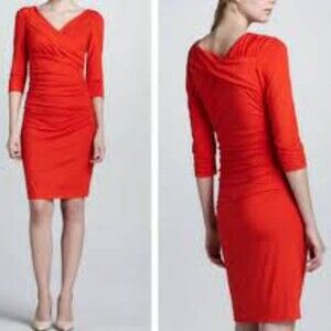 Diane von Furstenberg Bentley Three-Quarter-Sleeve Ruched Dress Blood Orange - S